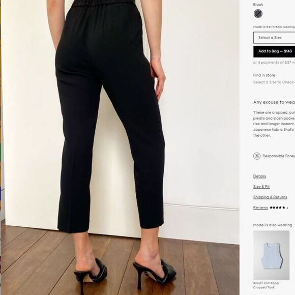 148$ RETAIL Babaton Cohen Pant Cropped, mid-rise pleated trouser Size 0 Black - Picture 2 of 10